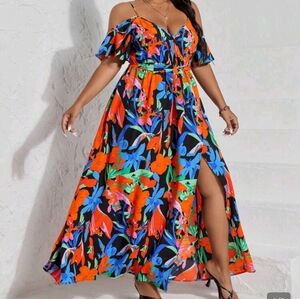 SHEIN Multicolor Floral Off-Shoulder Dress